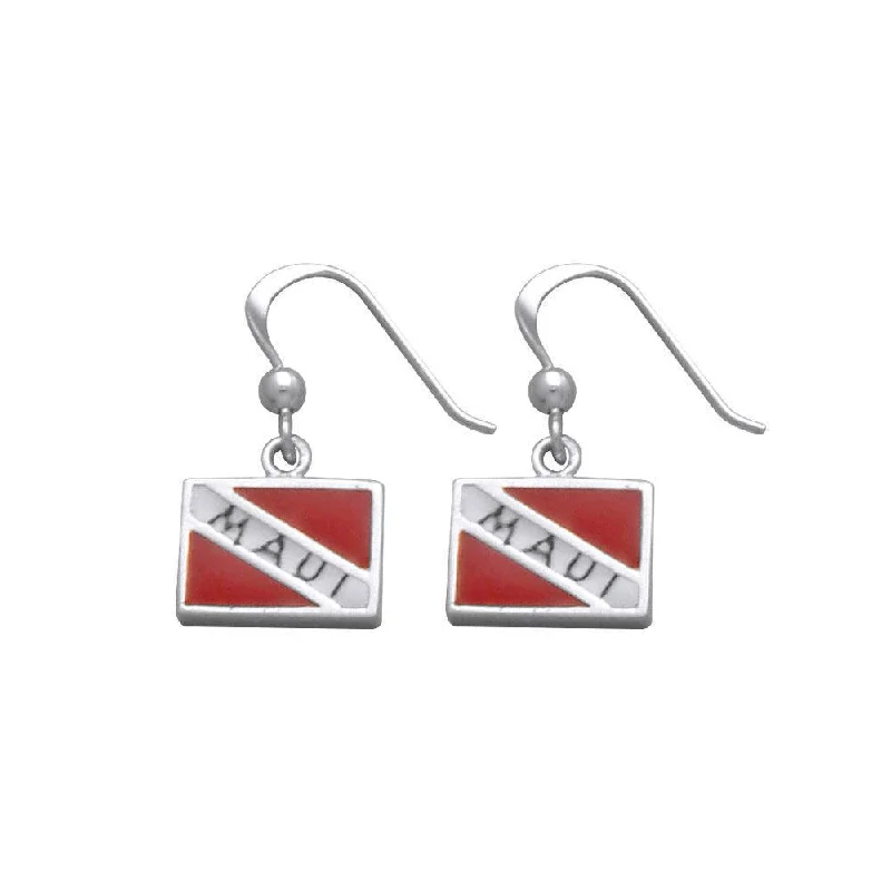 lightweight earrings for women -gemstone earrings for women -Maui Island Dive Flag and Dive Equipment Silver Hook Earrings TE2693