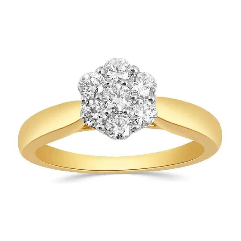 elegant necklaces for women -sparkling necklaces for women -Facets of Love Brilliant Flower Solitaire Ring with 1/2ct of Diamonds in 18ct Yellow Gold