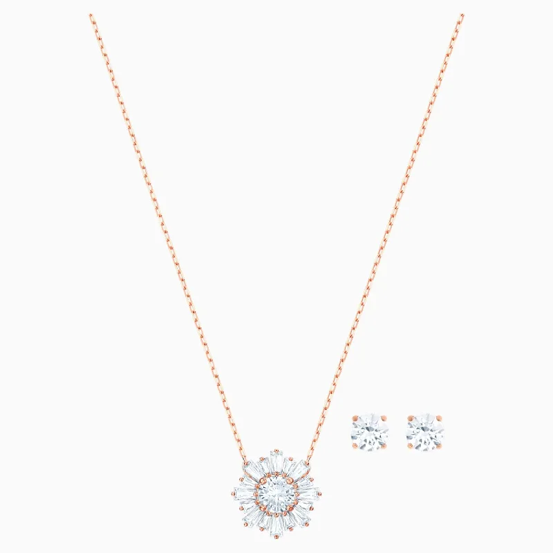 rose gold pendant necklaces for women -fashionable layered necklaces for women -SWAROVSKI SUNSHINE SET, WHITE, ROSE-GOLD TONE PLATED