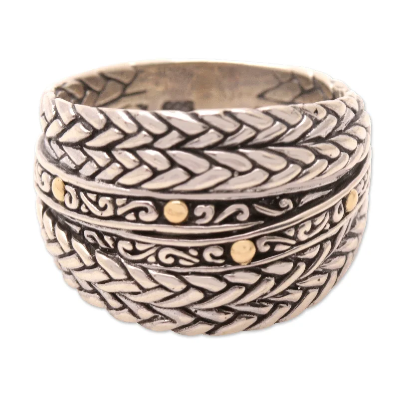 Novica Handmade Bohemian Allure Gold-Accented Band Ring