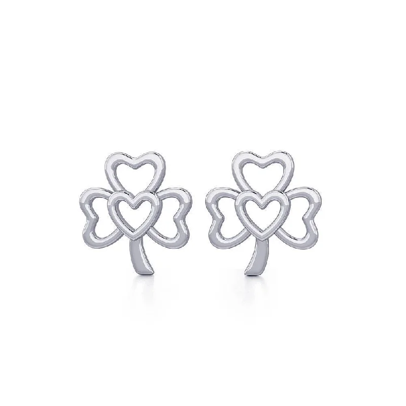 gold stud earrings for weddings -silver earrings for women -The Heart in Shamrock Silver Post Earrings TER1778