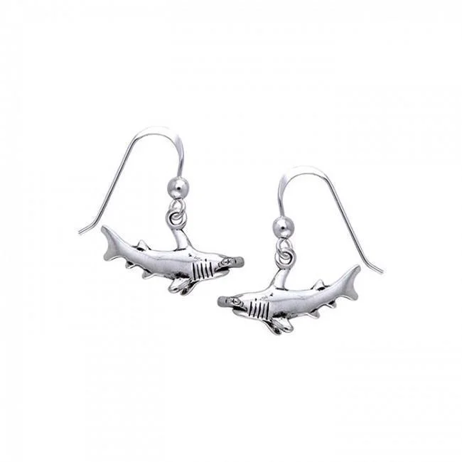 pearl earrings for women -gemstone earrings for women -Fierce and courage ~ Sterling Silver Jewelry Hammerhead Shark Hook Earrings TER292