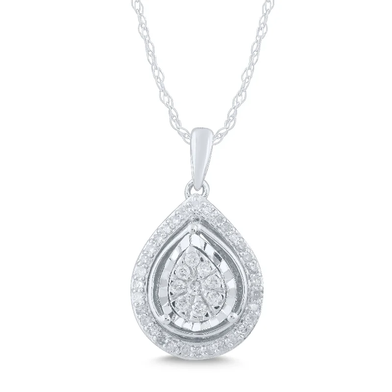 bridal necklaces for women -bridal necklaces for women -Miracle Halo Pear Necklace with 0.25ct of Diamonds in Sterling Silver