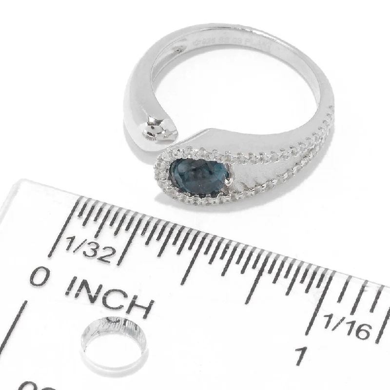 Sterling Silver London Blue Topaz and White Zircon Bypass Band Ring