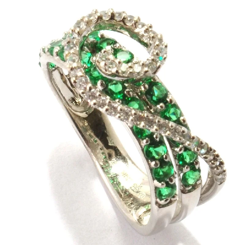 925 Sterling Silver Green Emerald Color CZ and White Zircon Band Ring