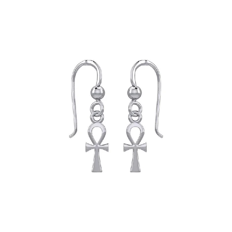 vintage-style earrings for women -hoop earrings for women -Egyptian Small Ankh Silver Earrings TER1891