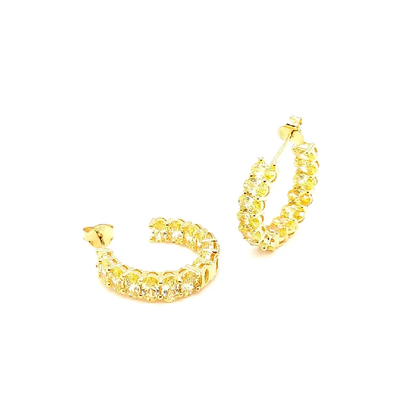 stylish silver earrings for women -luxury pearl earrings forOvale Giallo Small Hoop Earrings REOSY-YG