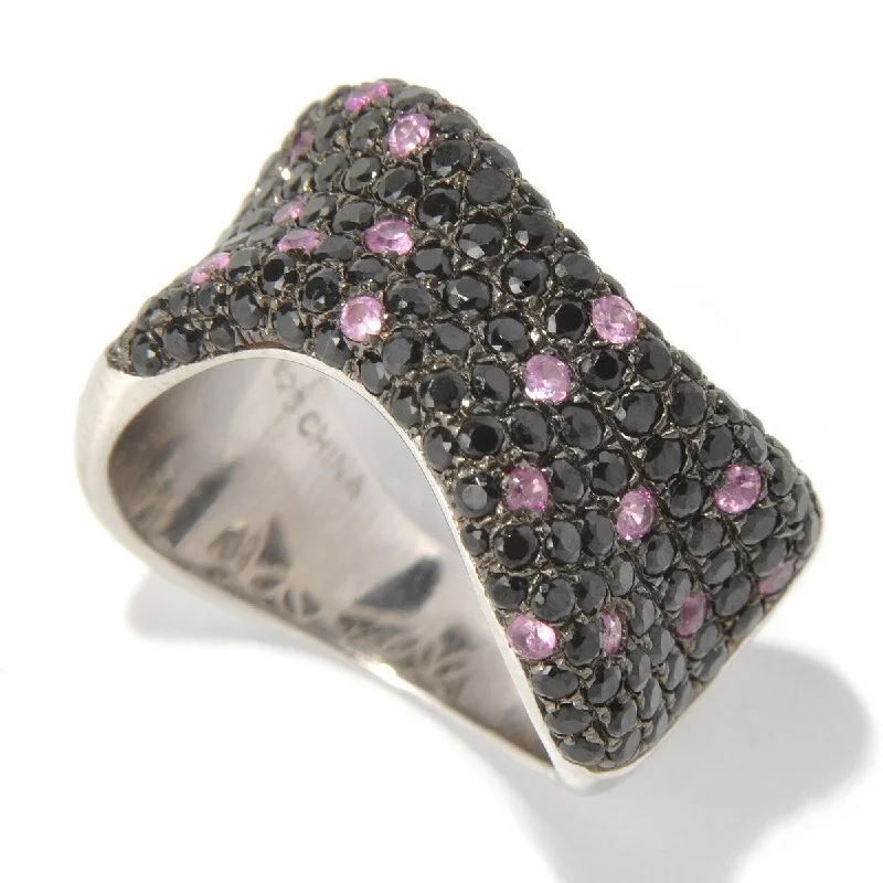 925 Sterling Silver Black Spinel and White Zircon Gemstone Band Ring