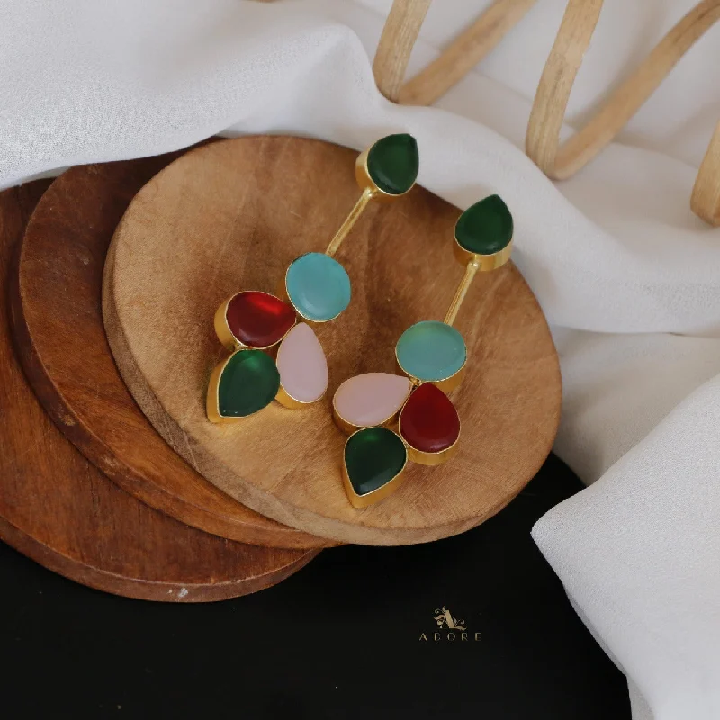 statement earrings for women -trendy earrings for women -Multicolour Tannia Raw Stone Earring