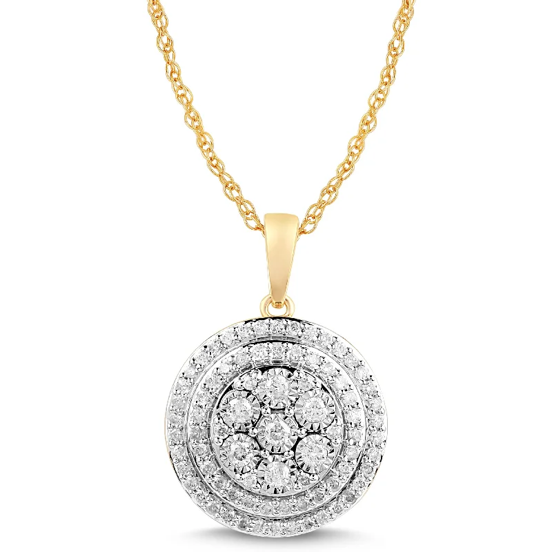 custom name necklaces for women -necklace and earring sets for women -Brilliant Solitaire Halo Round Necklace with 1/2ct of Diamonds in 9ct Yellow Gold