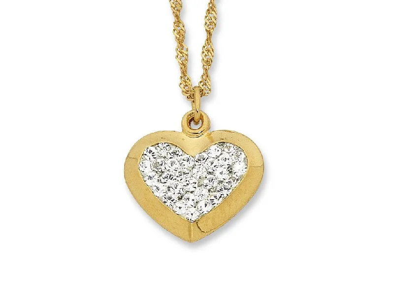 silver necklaces for women -silver necklaces for women -9ct Yellow Gold Silver Infused Crystal Heart Necklace