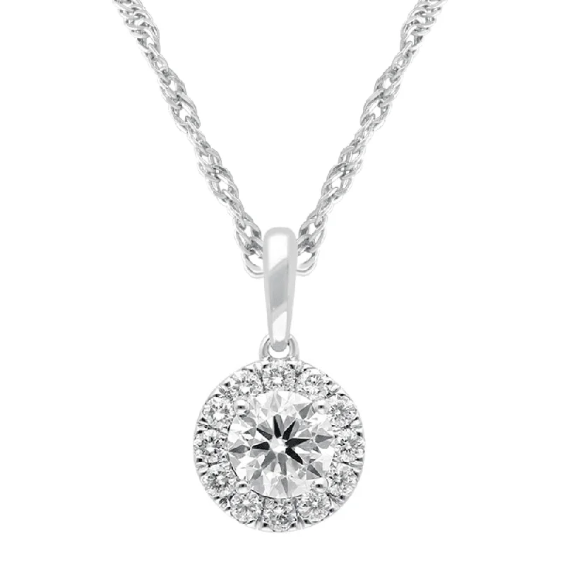 luxury pearl necklaces for women -wedding necklace sets for women -Solitaire Halo Necklace with 1.00ct of Laboratory Grown Diamonds in Sterling Silver and Platinum