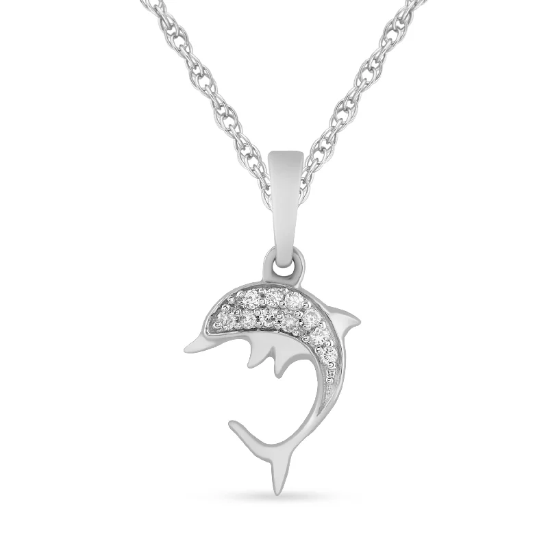 diamond pendant necklaces for women -pearl necklaces for women -Children's Dolphin Necklace with 0.03ct of Diamonds in Sterling Silver