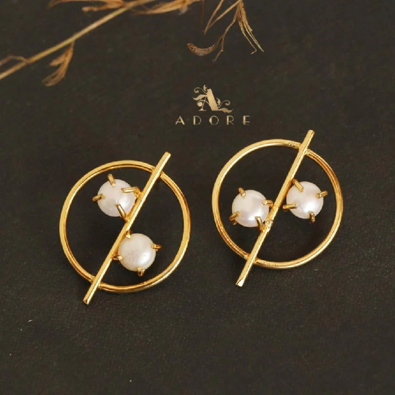 minimalist earrings for women -gold earrings for women -Golden Valeria 2 Pearl Earring