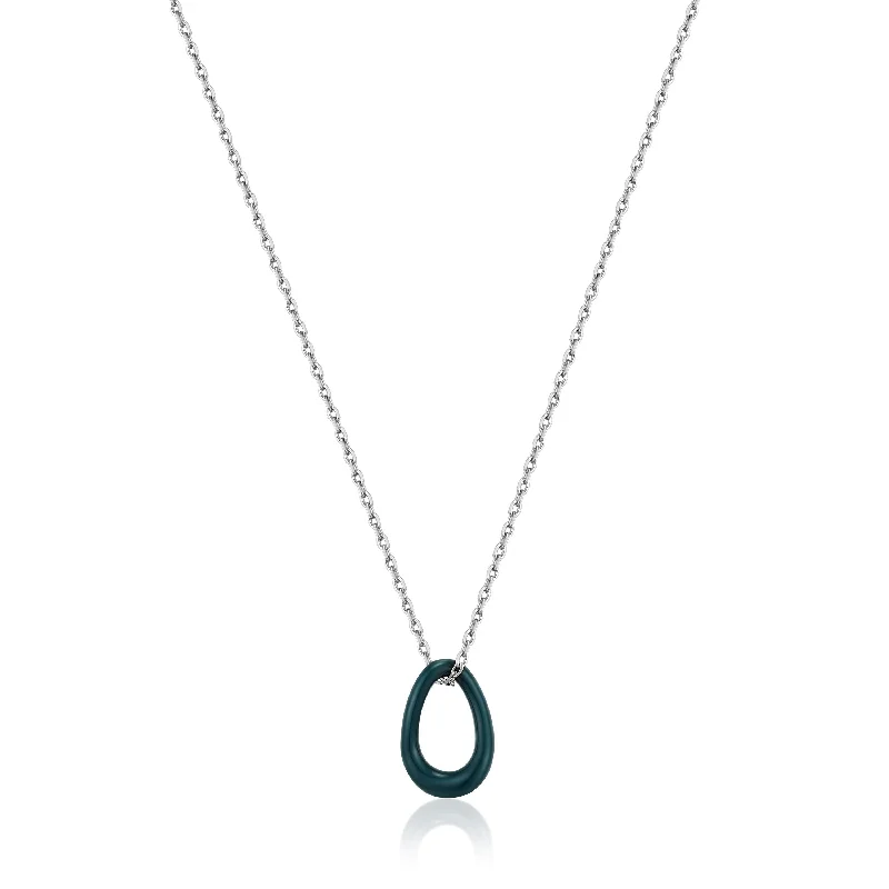 choker necklaces for women -dainty necklaces for women -Ania Haie Forest Green Enamel Silver Twisted Pendant Necklace