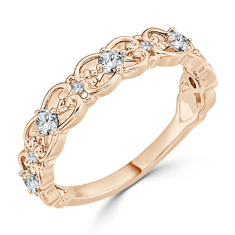 luxury rings for women -rose gold engagement rings for women -luxury engagement rings for women -Auriya 10k Gold 1/3ctw Petite Scrolled Stackable Diamond Wedding Band