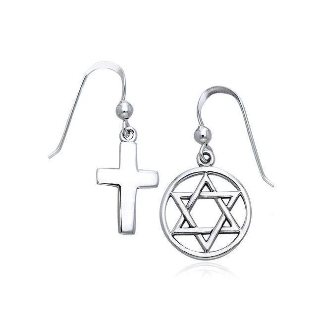 handmade earrings for women -gold earrings for women -Cross and Star Of David Earrings TER203