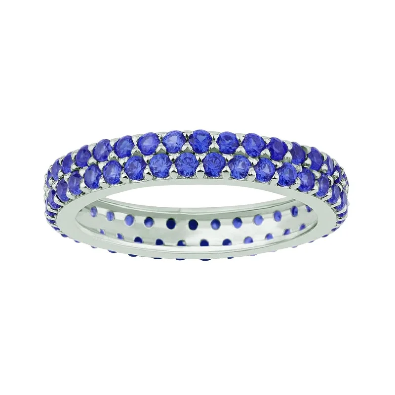 Sterling Silver with Blue Sapphire Two Row Eternity Band Ring