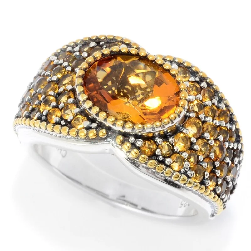 Sterling Silver Two-tone 3.07ctw Madeira Citrine Band Ring