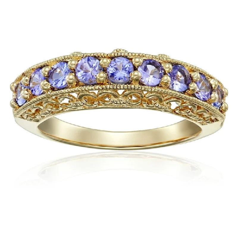 Yellow Plating Sterling Silver Tanzanite Stackable Band Ring