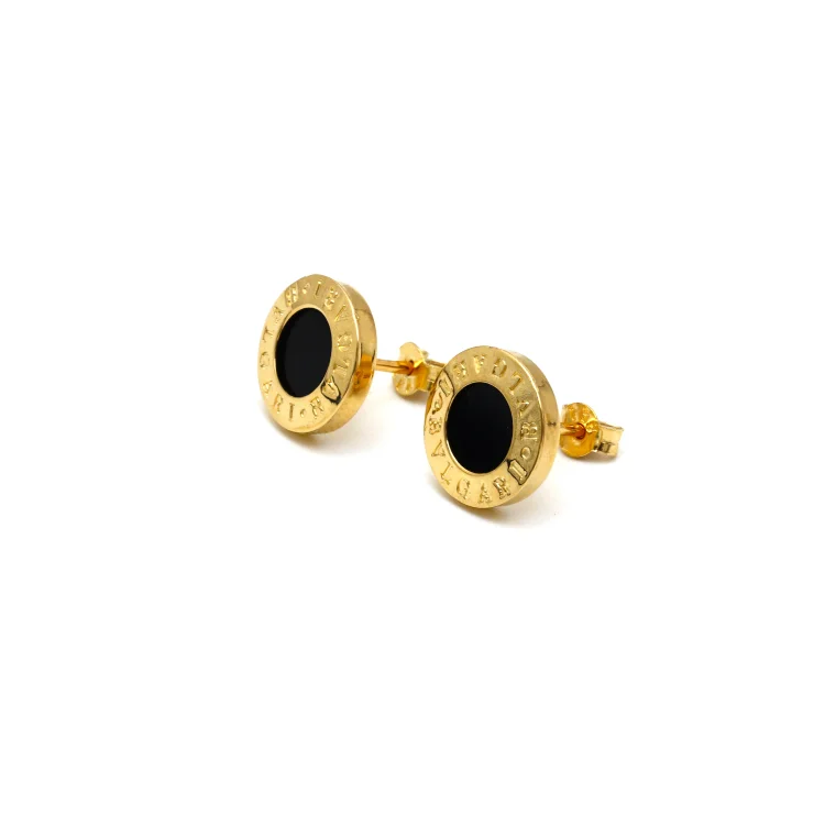 wedding earrings for women -pearl earrings for women -Real Gold GZBV Round Black Luxury Earring Set 0060/1PK E1782