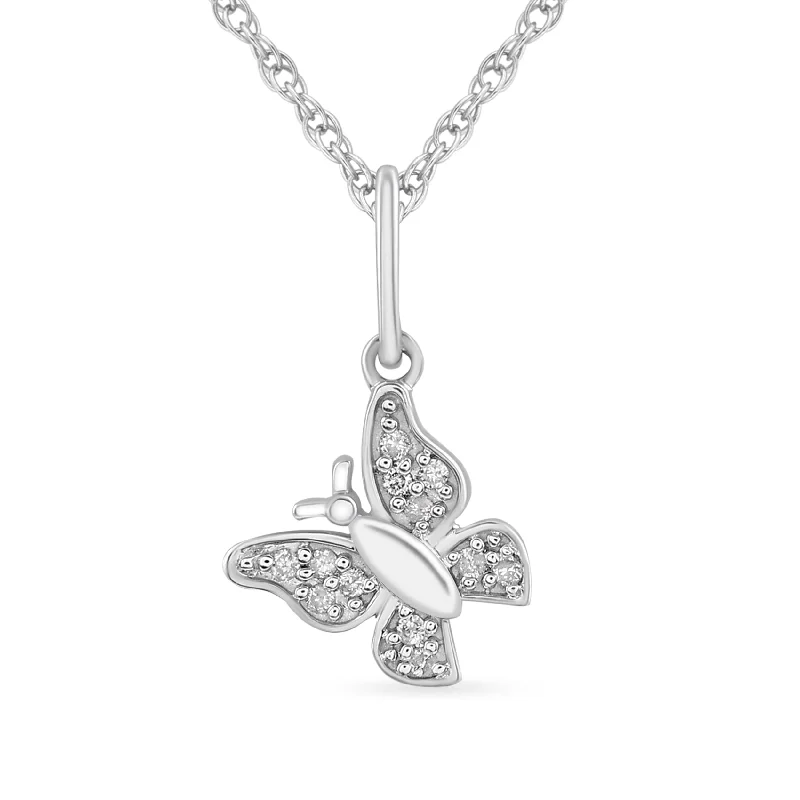 simple gold necklaces for women -luxury diamond necklaces for women -Brilliant Pave Butterly Necklace with 0.03ct of Diamonds in Sterling Silver