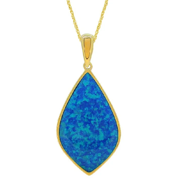 statement necklace sets for women -simple gold necklaces for women -Created Blue Opal Necklace in 9ct Yellow Gold