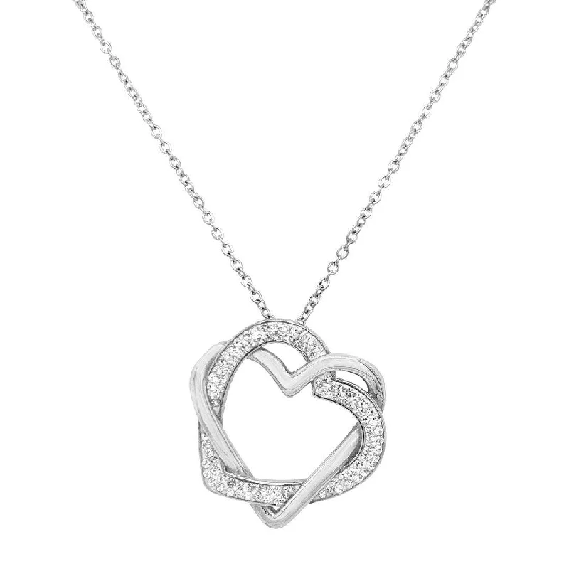 unique necklaces for women -delicate gold necklaces for women -Silver Stainless Steel Interlocked Crystal Heart Necklace