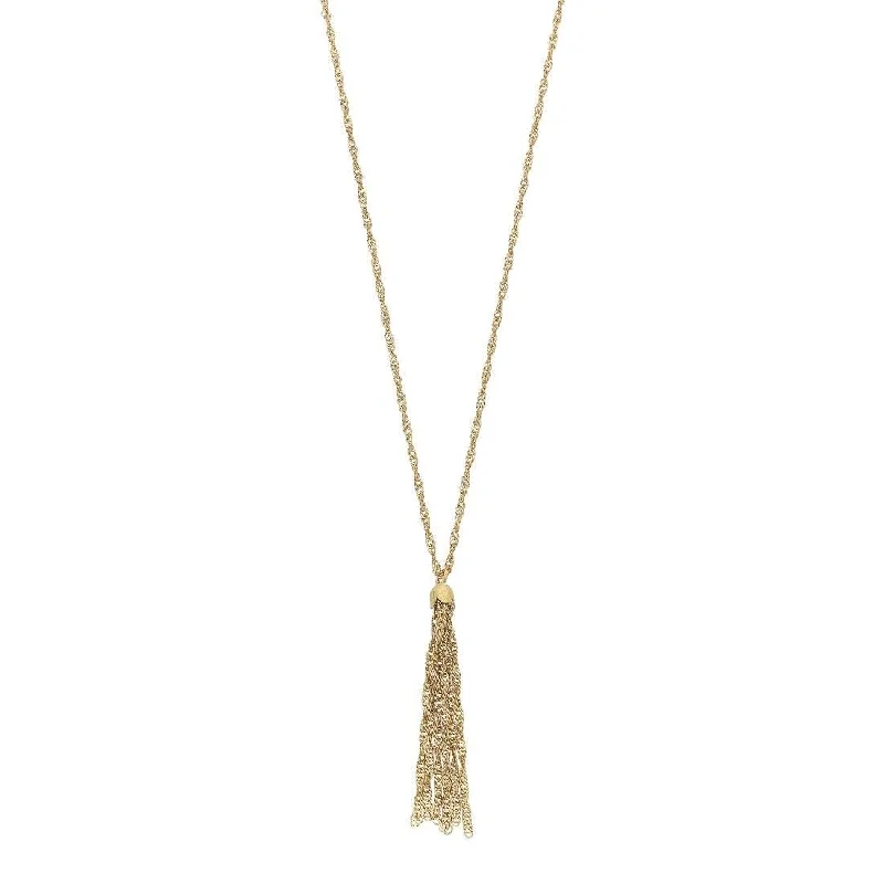 crystal pendant necklaces for women -customized necklaces for gifts -Singapore Link Necklace with Tassels in Silver Filled 9ct Yellow Gold