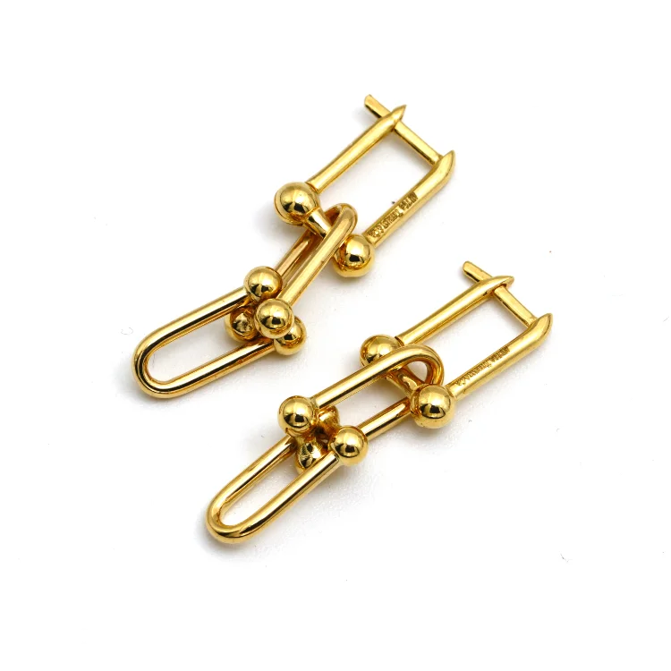 minimalist earrings for women -vintage earrings for women -Real Gold GZTF Hardware With Real TF Lock Solid Hanging Clip Earring Set 0372-4 E1824