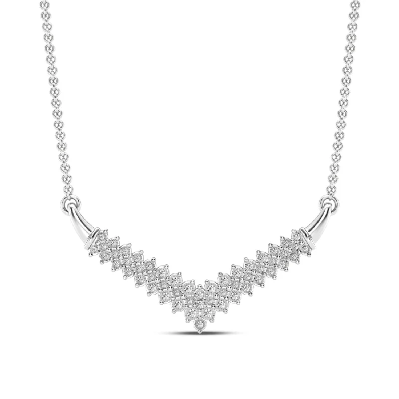 minimalist necklaces for women -luxury necklaces for women -3 Row V Shape Necklace with 1/2ct of Diamonds in Sterling Silver