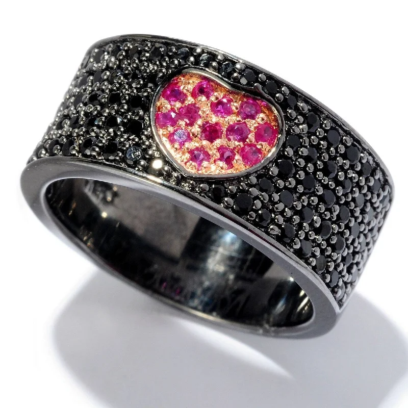 Black Rhodium O/ Silver 0.91Ctw Pink Sapphire Band Ring