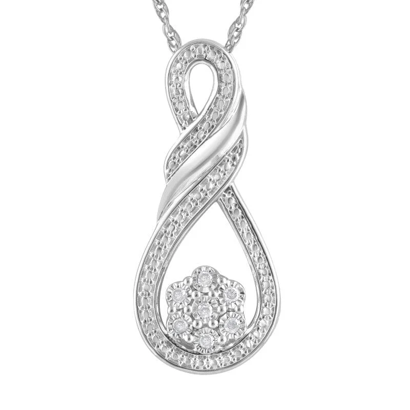 matching necklace and earrings sets -gemstone pendant necklaces for women -Fancy Flower Swirl Necklace with 0.08ct of Diamonds in Sterling Silver