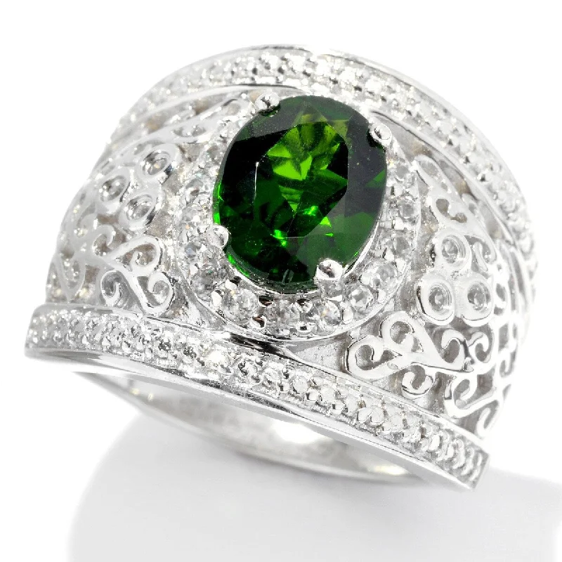 Platinum O/ Silver 2.40Ctw Chrome Diopside Band Ring