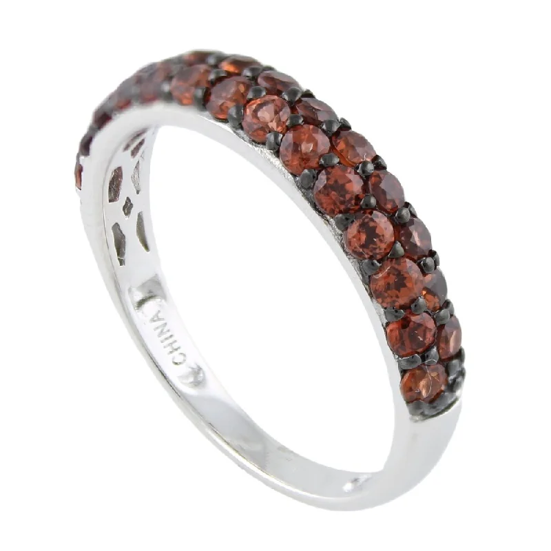 Sterling Silver Red Garnet Stack Band Ring