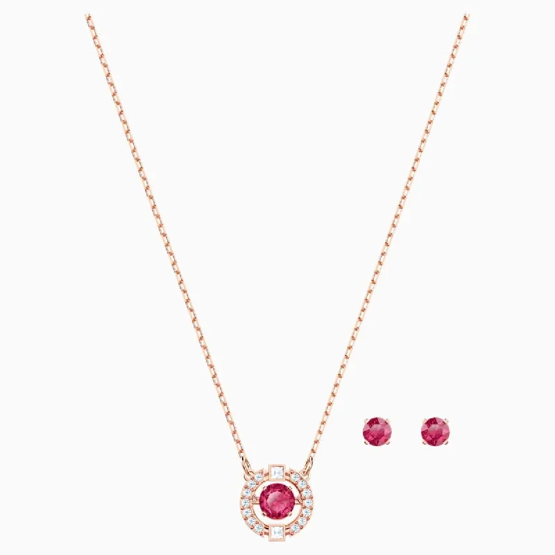 gold statement necklaces for women -custom pendant necklaces for women -SWAROVSKI SPARKLING DANCE ROUND SET, RED, ROSE-GOLD TONE PLATED