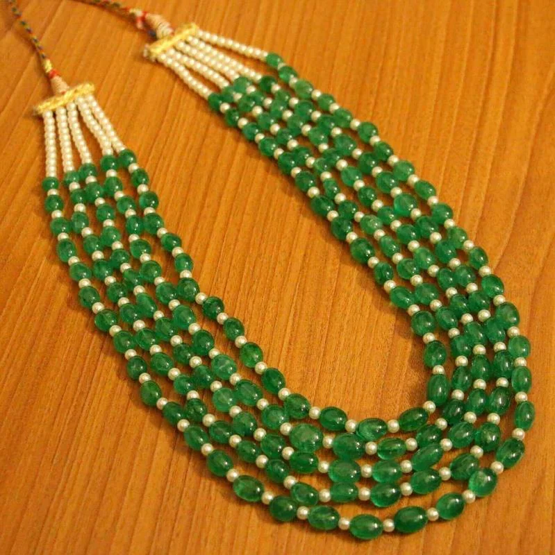 boho chic necklaces for women -antique-style necklaces for women -Emerald Look greeen Onyx and Pearl Necklace