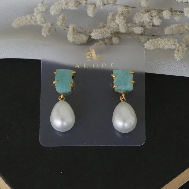 gemstone stud earrings for women -stud earrings for women -Dhurina Raw Stone Pearl Drop Earring