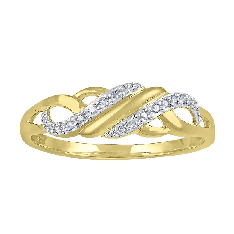 unique necklaces for women -delicate gold necklaces for women -Diamond Set Sweep Weave Stackable Ring in 9ct Yellow Gold