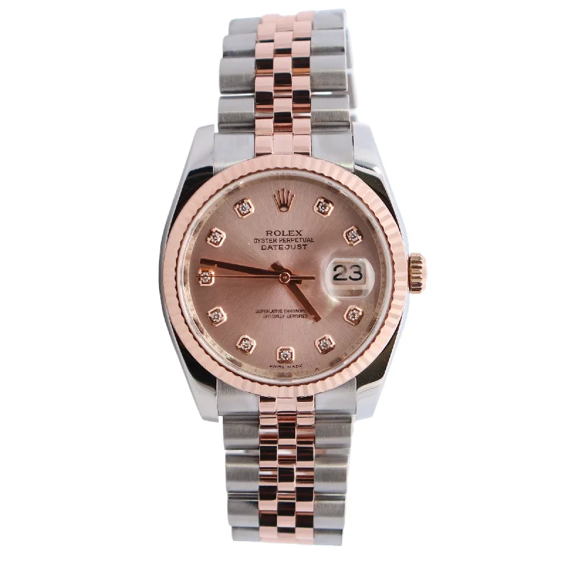 Rolex Datejust 36mm Rose Gold & Stainless Steel Pink Dial Ref# 116231