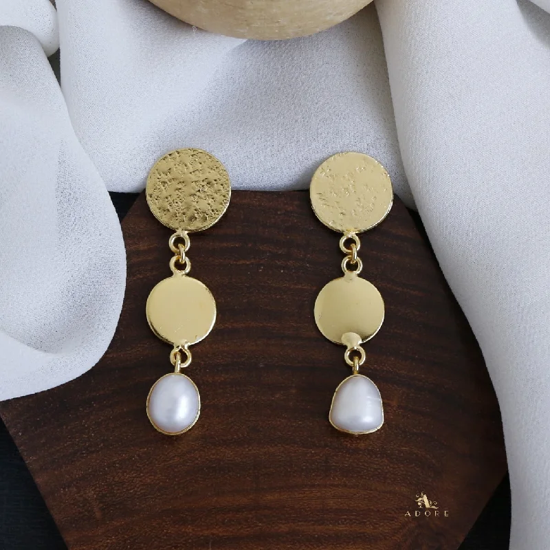 modern earrings for women -luxury pearl earrings forGolden Dual Coin With Baroque Earring