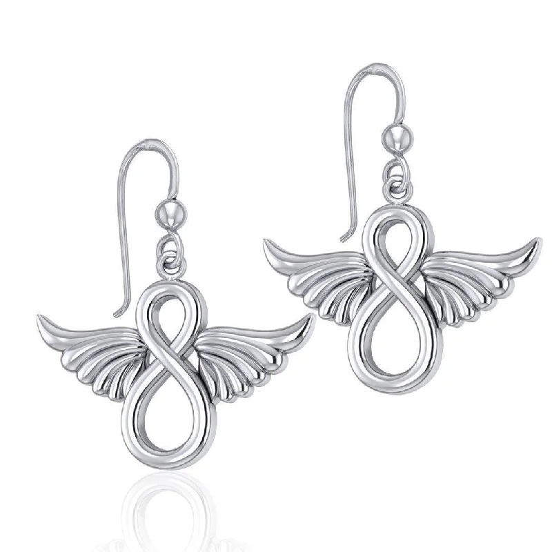 luxury diamond earrings for women -silver hoop earrings for women -Angel Wings and Infinity Symbol Silver Earrings TER1781