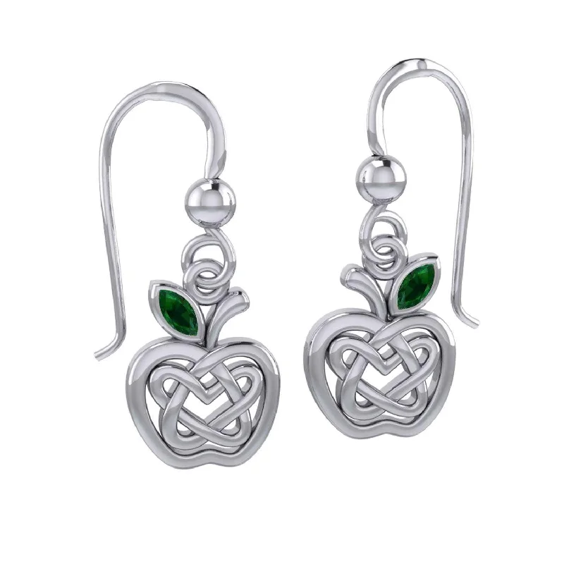 cute earrings for women -diamond stud earrings for women -Celtic Spiritual Fruit Apple with Double Heart Silver Earrings with Gemstone TER2110