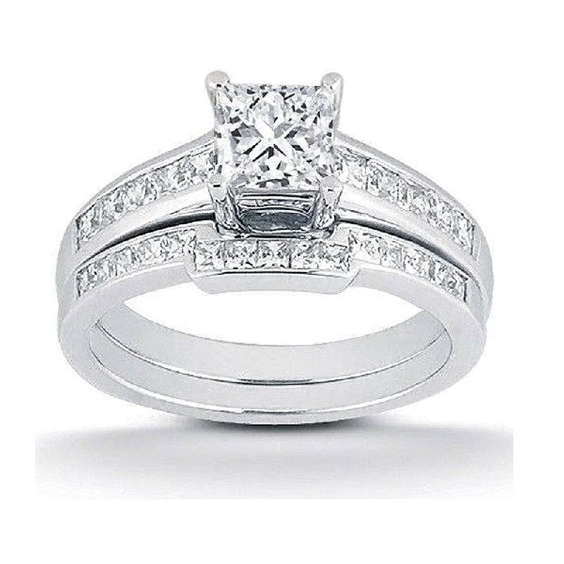 wedding rings sets for women -princess cut engagement rings for women -designer engagement rings for women -1Ct Diamond Engagement Wedding Ring Set White Gold Princess Cut