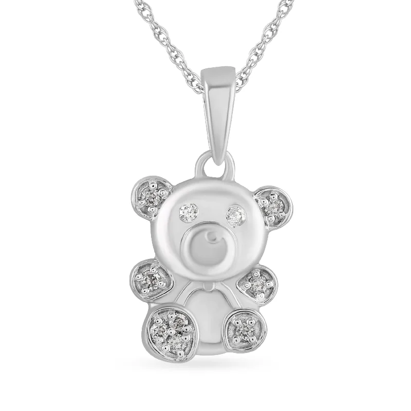 gemstone pendant necklaces for women -crystal necklaces for women -Children's Teddy Bear Necklace with 0.05ct of Diamonds in Sterling Silver