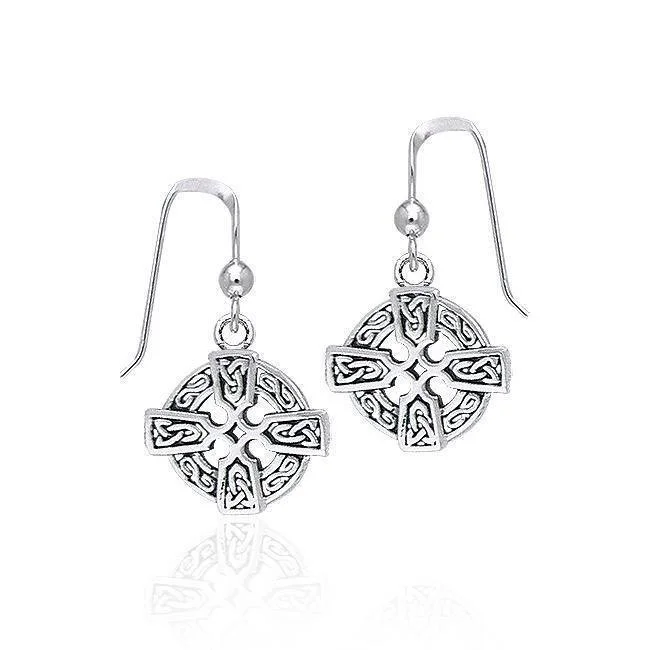 floral earrings for women -statement earrings for women -Celtic Cross Silver Earrings TER379