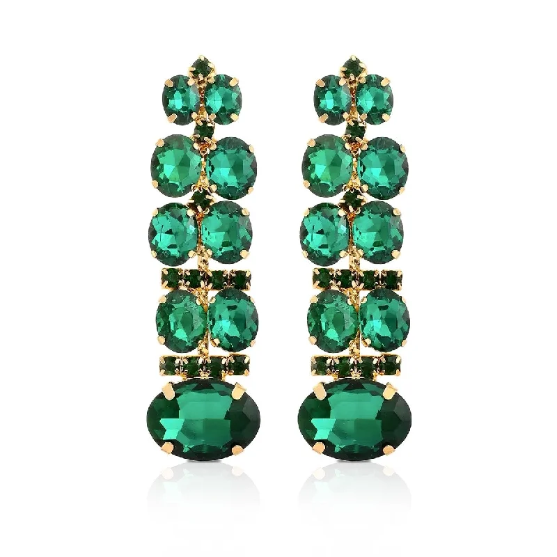 chic stud earrings for women -gold hoop earrings for women -Cherie Rhinestone Drop Earrings (Emerald Green)