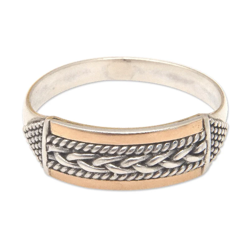 Novica Handmade Love Arrows Gold-Accented Band Ring