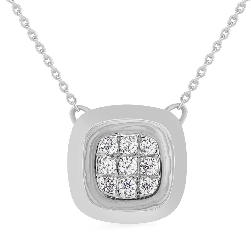 elegant pendant necklaces for women -custom jewelry necklaces for women -Bezel Set Cushion Look Necklace with 0.10ct of Diamonds in Sterling Silver