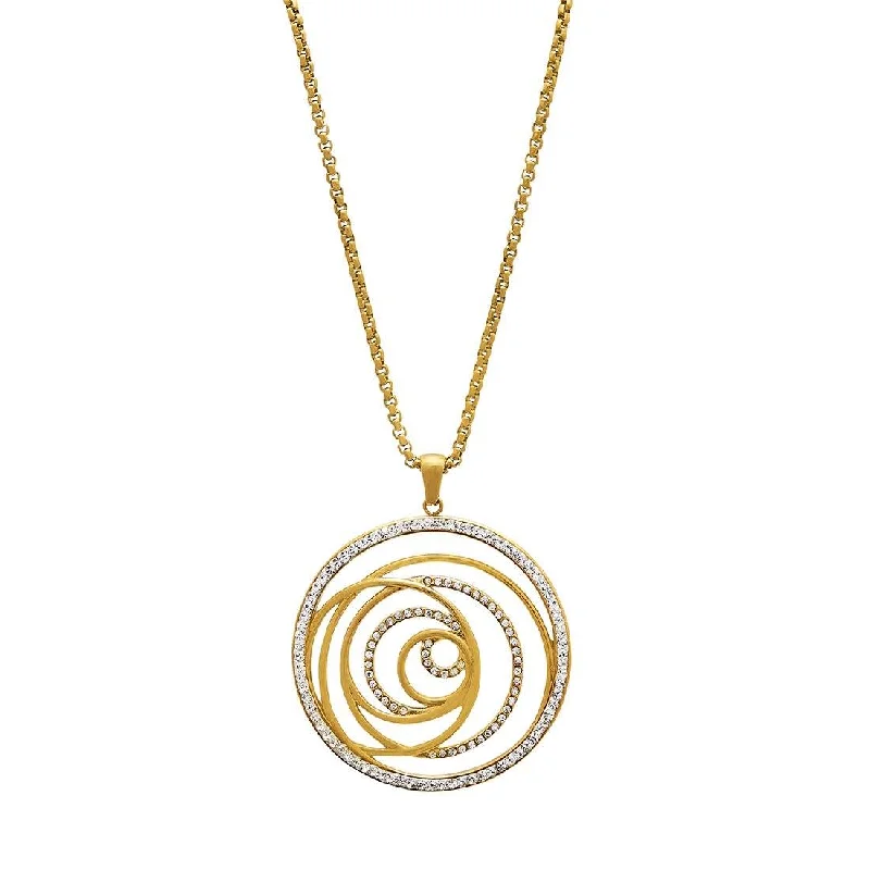 personalized necklaces for women -unique necklaces for women -Open Swirl Crystal Necklace in Yellow Stainless Steel